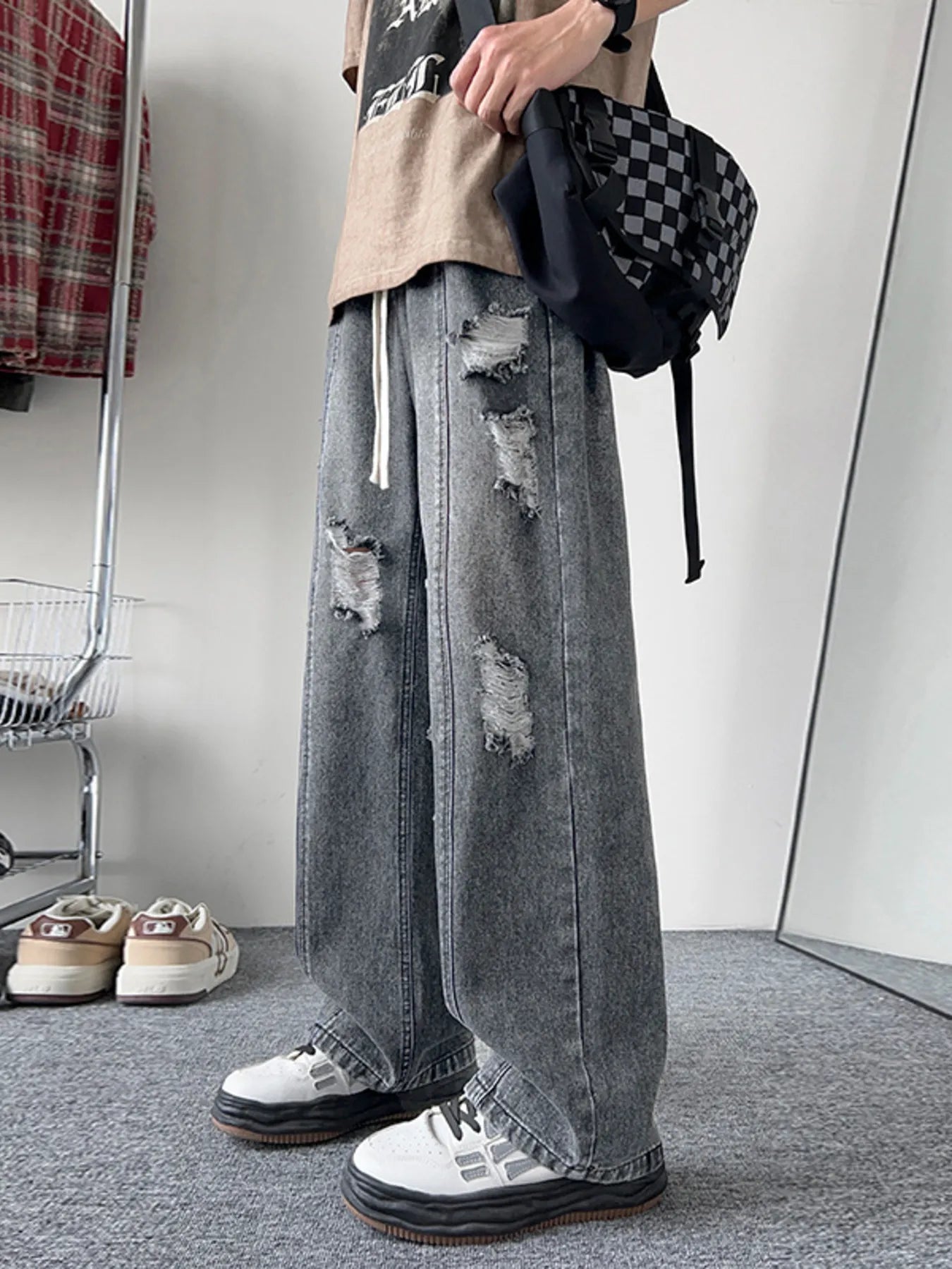 Men's Pants Distressed Wide Leg Jeans Plus Size
