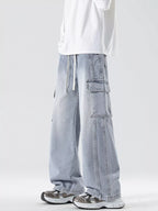 Men's Full Size Wash Wide Leg Cargo Jeans Plus Size