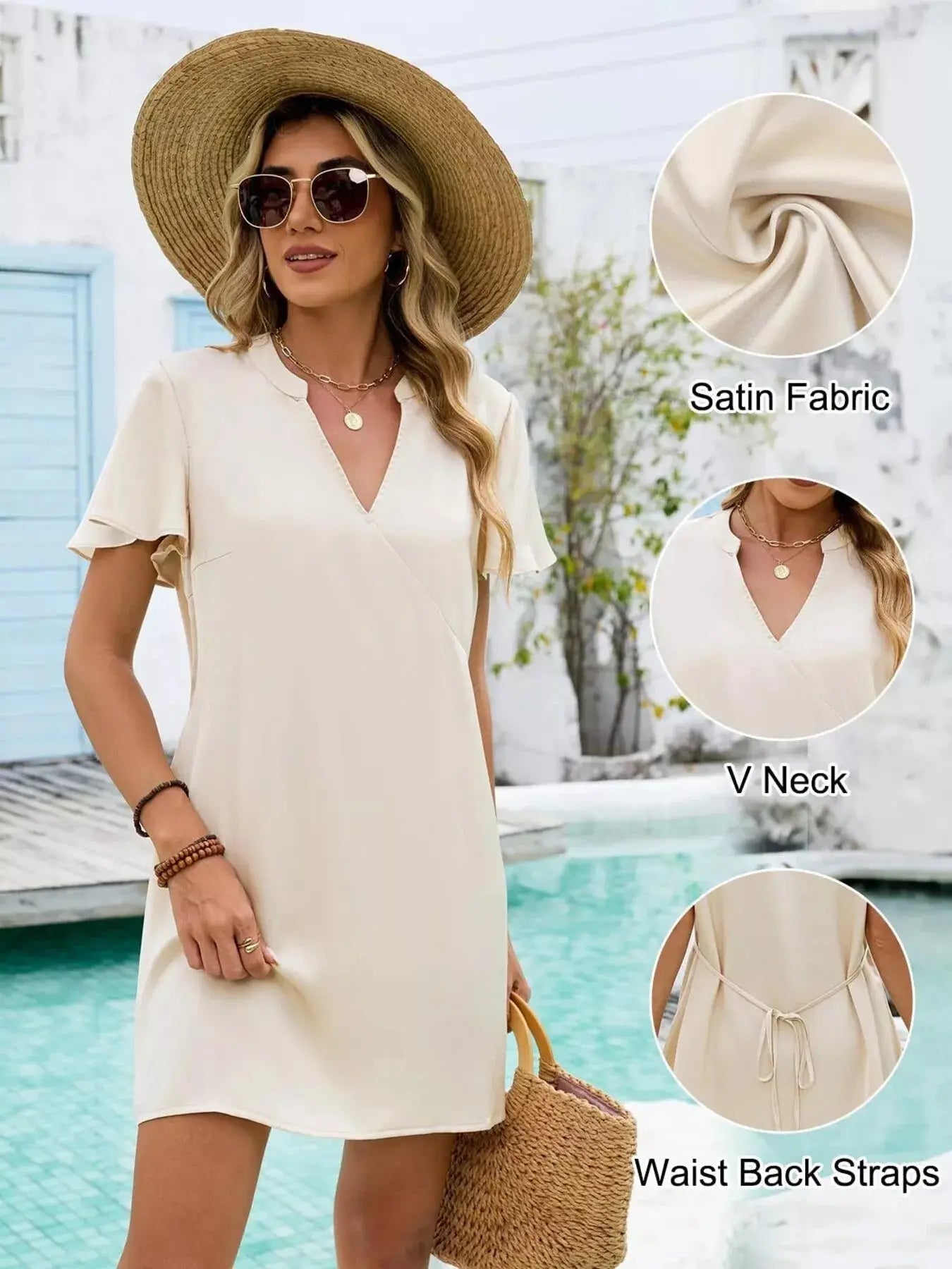 Notched Flutter Sleeve Mini Dress Trendsi