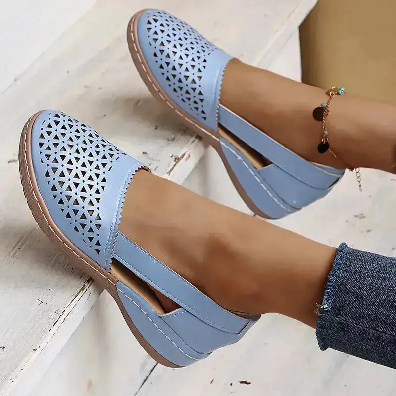 Stylish Cutout Round Toe PU Leather Loafers by Parfymia