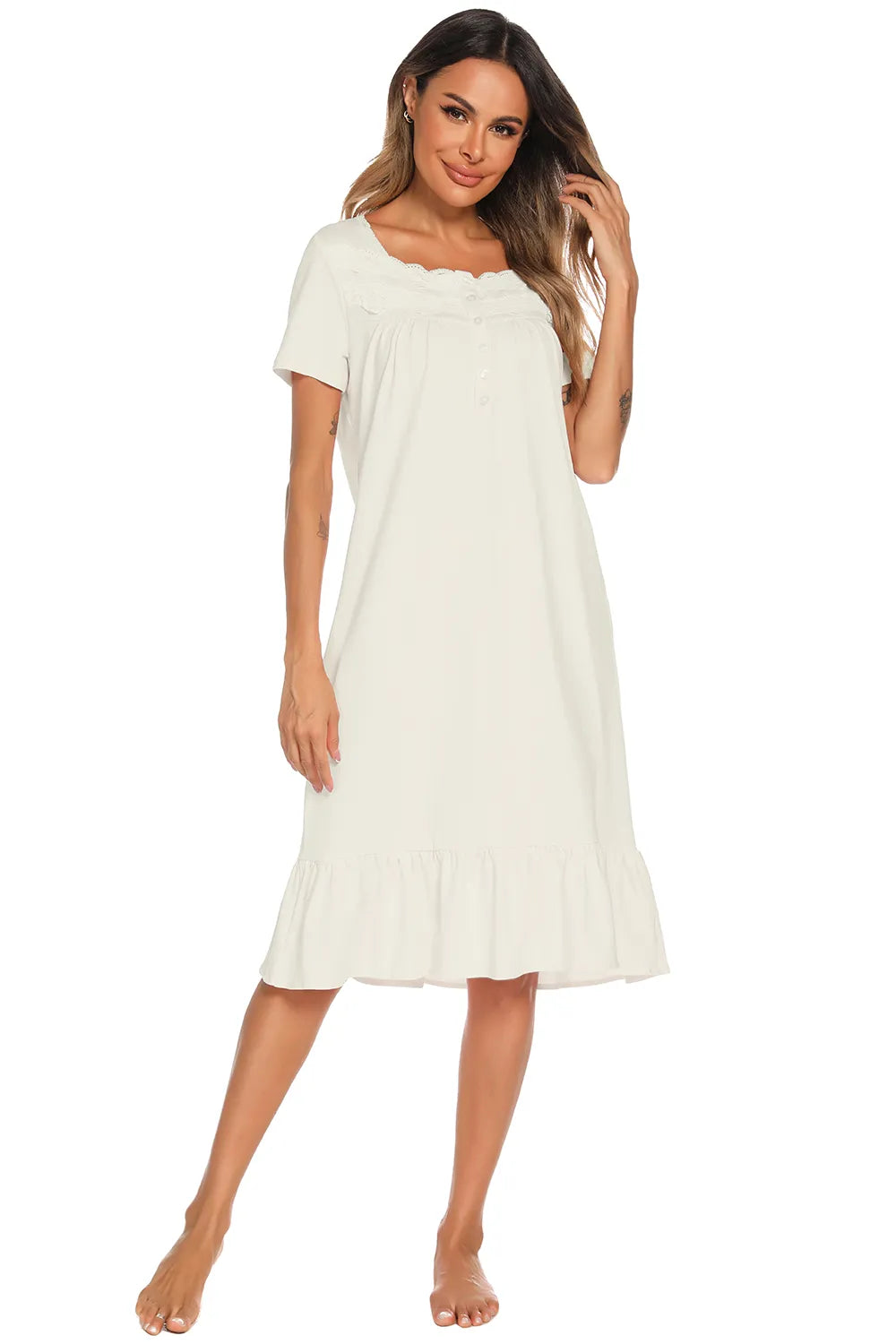 Women's Lounge Dress – Lace Square Neck