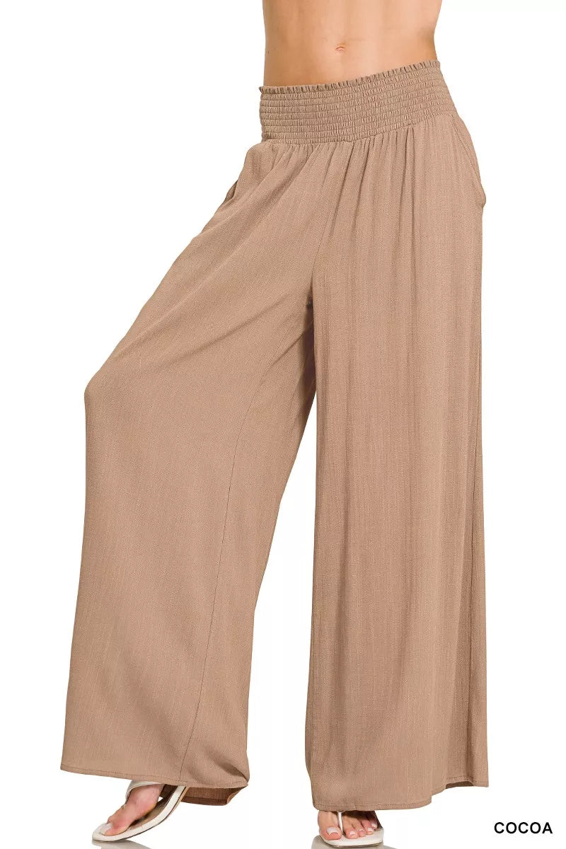 Women's Wide Leg Lounge Pants – Smocked Waistband
