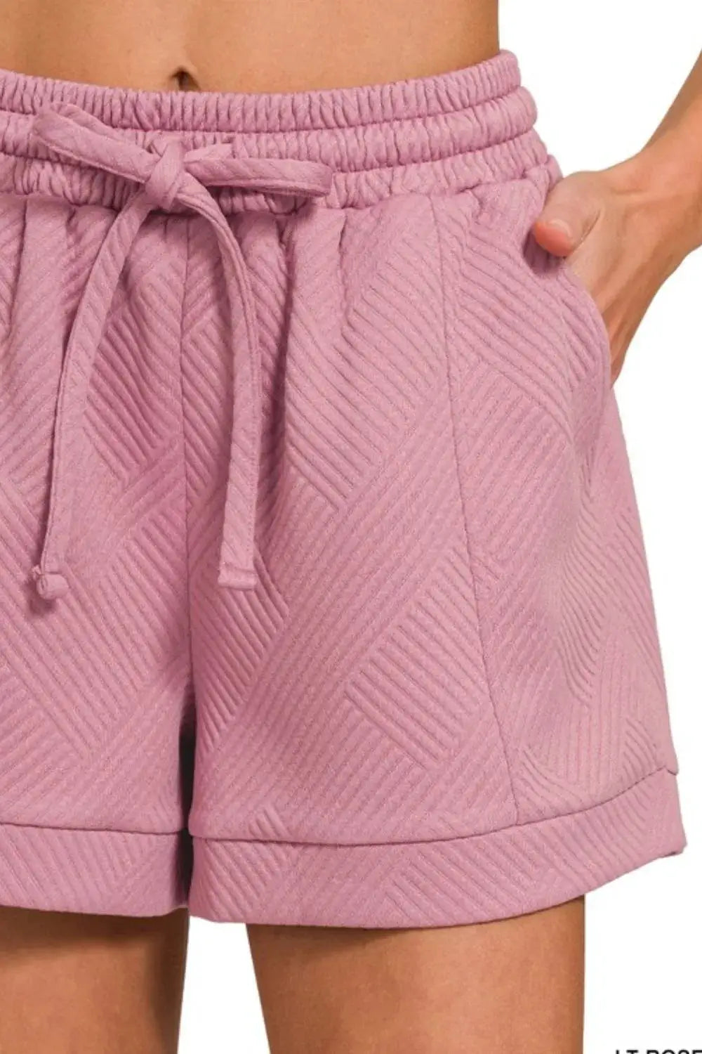 Zenana Textured Knit Jacquard Drawstring Shorts For Women — Parfymia