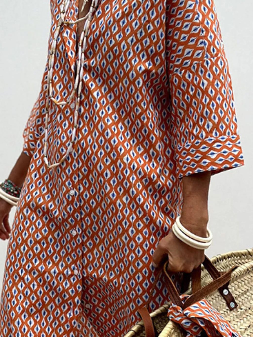 Women's Midi Dress – Printed Button-Down Plus