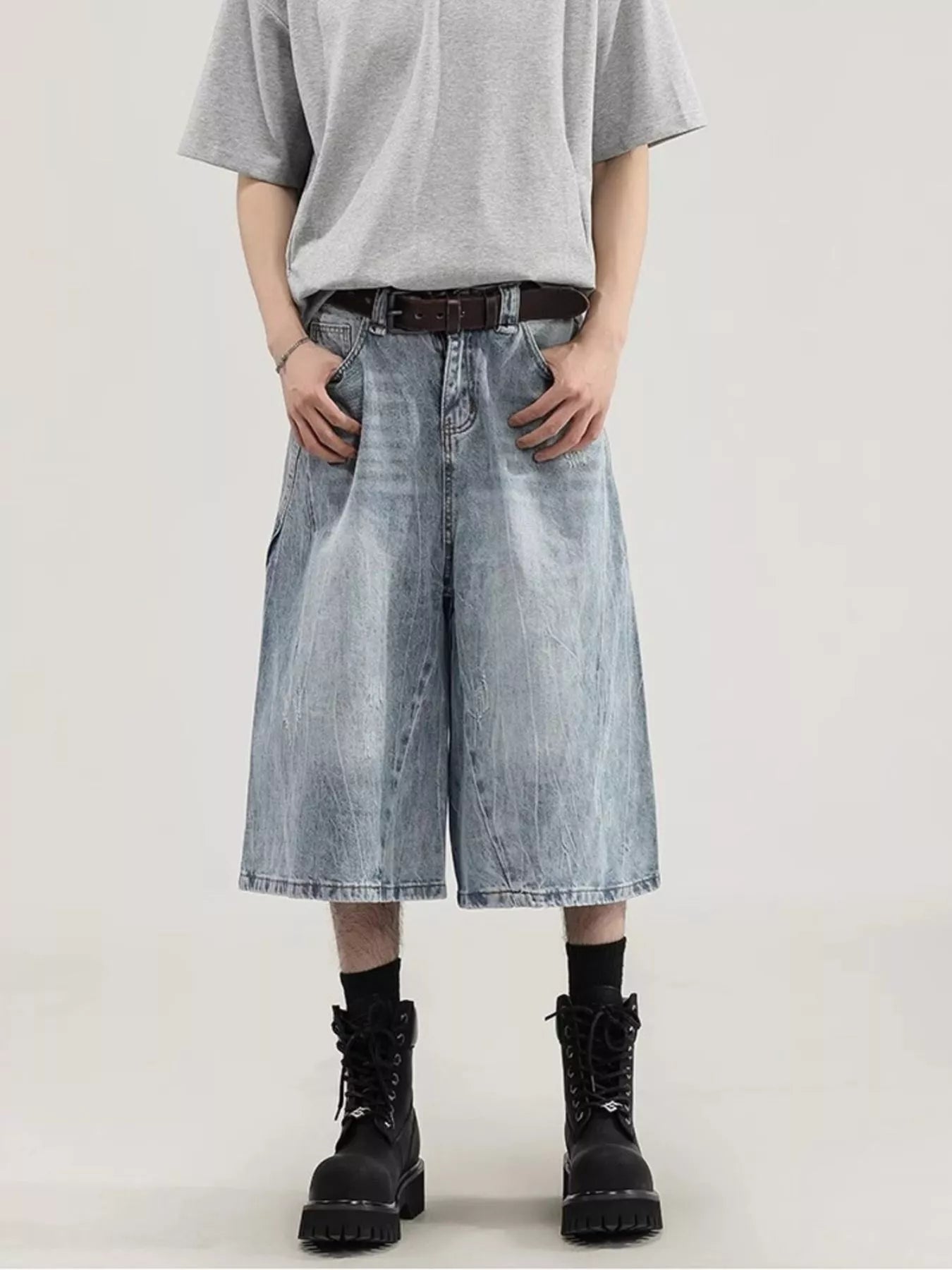 Men's Plus Size Wide Leg Capris Jeans