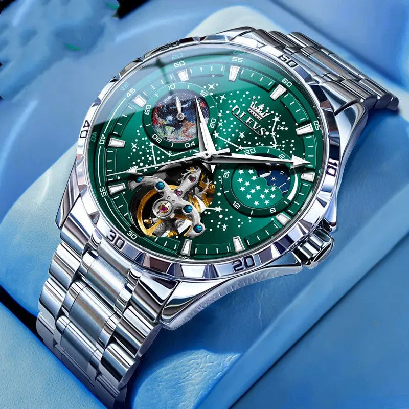 Men's Starry Sky Mechanical Watch – Hollow Skeleton, Transparent Case Back Dropshipman