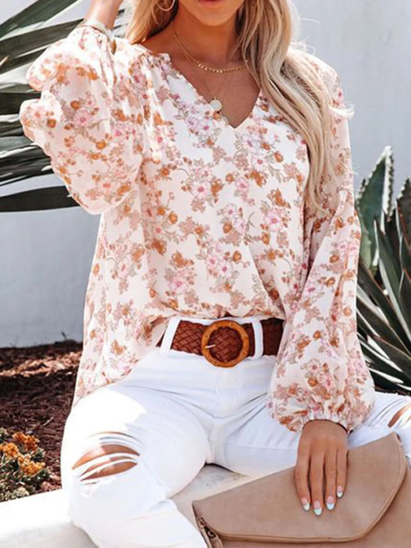 Women's Floral Print V-Neck Blouse Plus Size