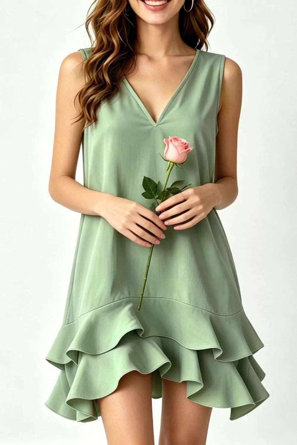 Women's Mini Dress – Ruffle Hem V-Neck