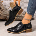 PU Leather Point Toe Block Heels Ankle Boots by Parfymia