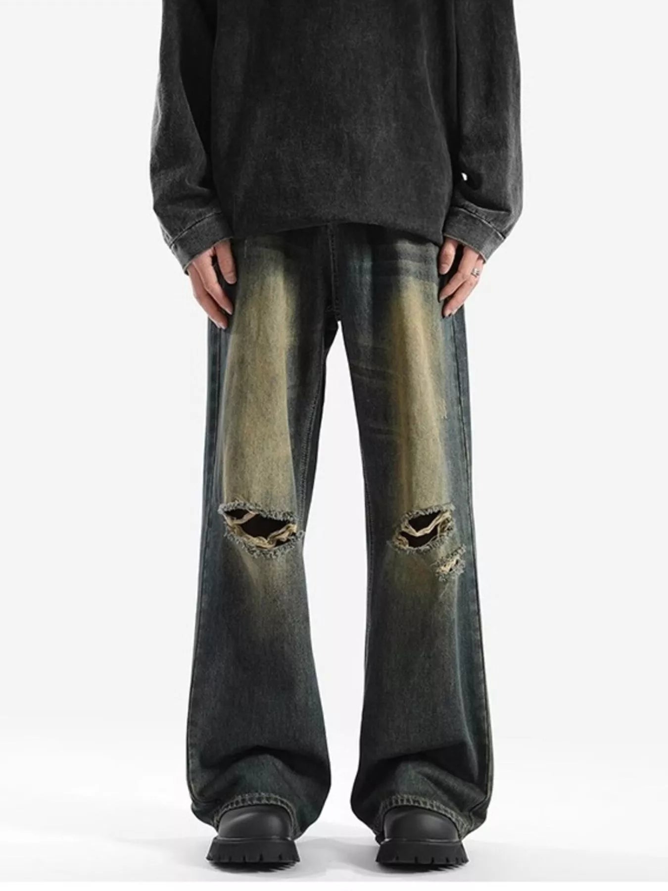 Men's Wide Leg Jeans – Distressed Blue