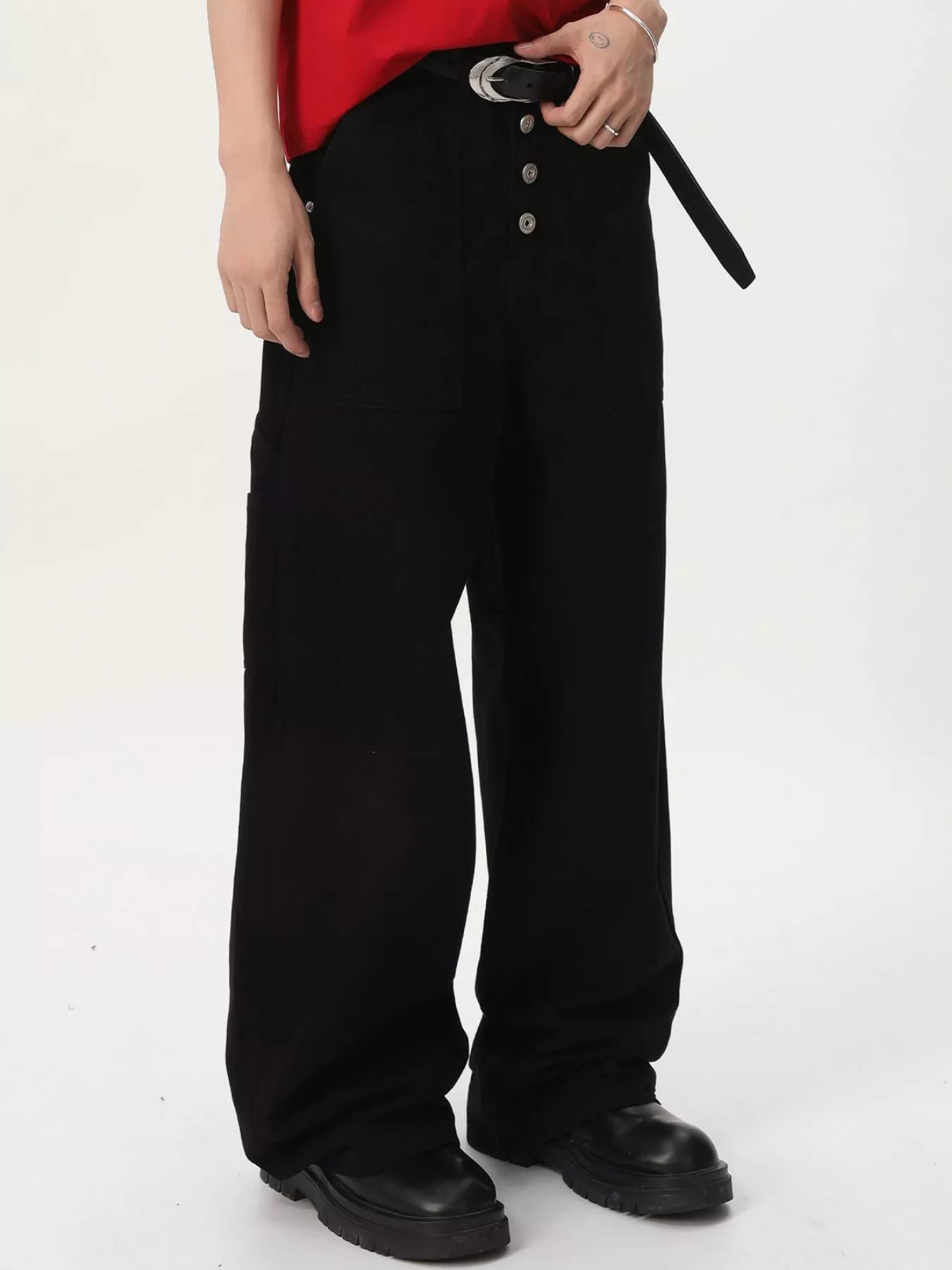 Men's Pants Wide Leg Cargo Button Fly