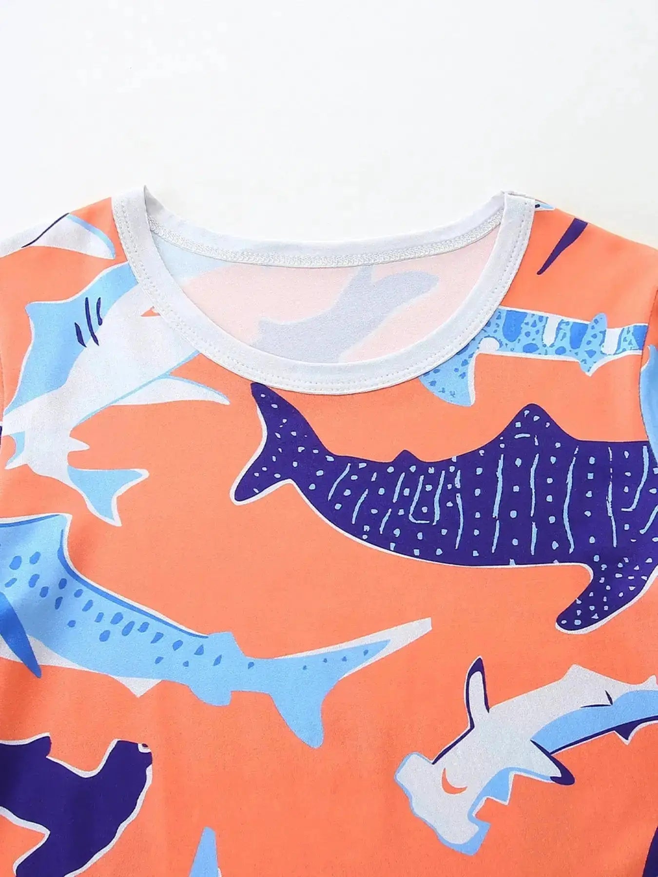 Shark Print Children's Casual Tee and Shorts Set by Parfymia