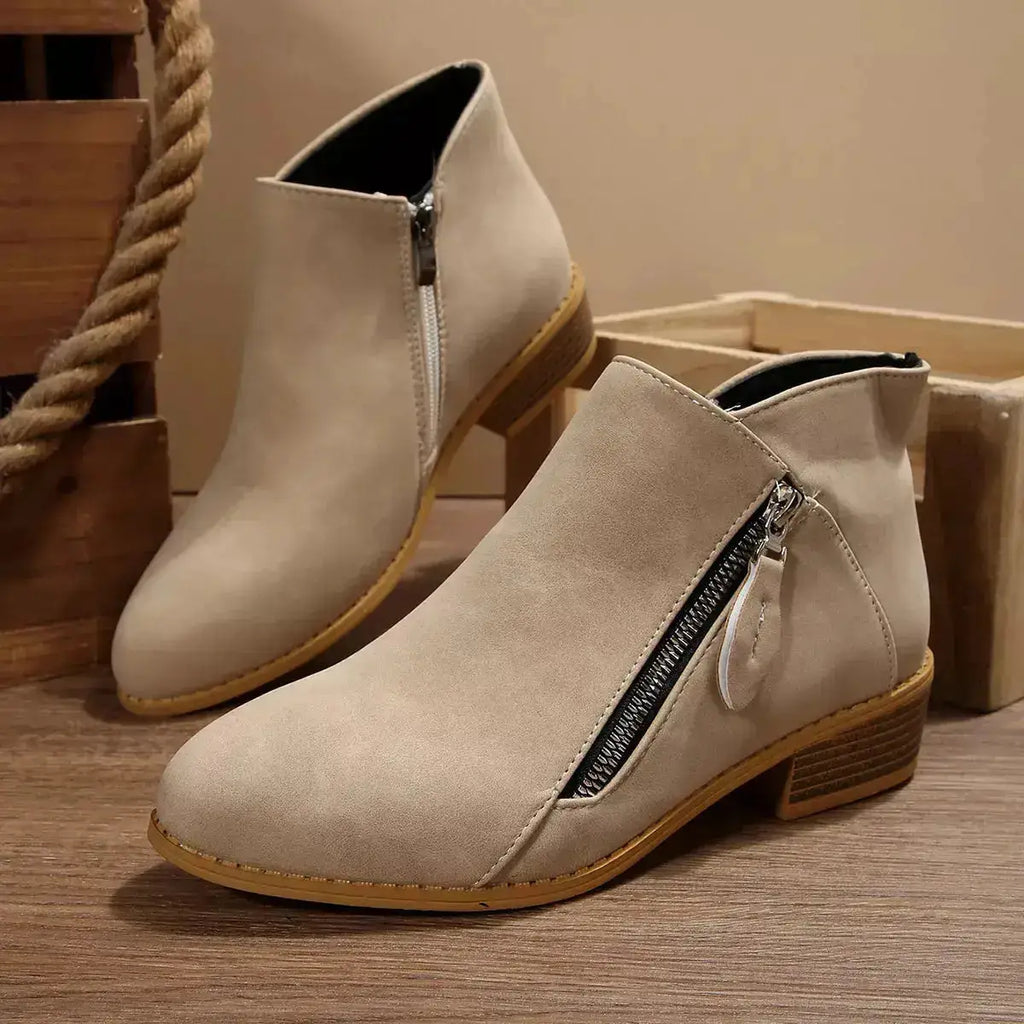 PU Leather Block Heels Ankle Boots for Women by Parfymia