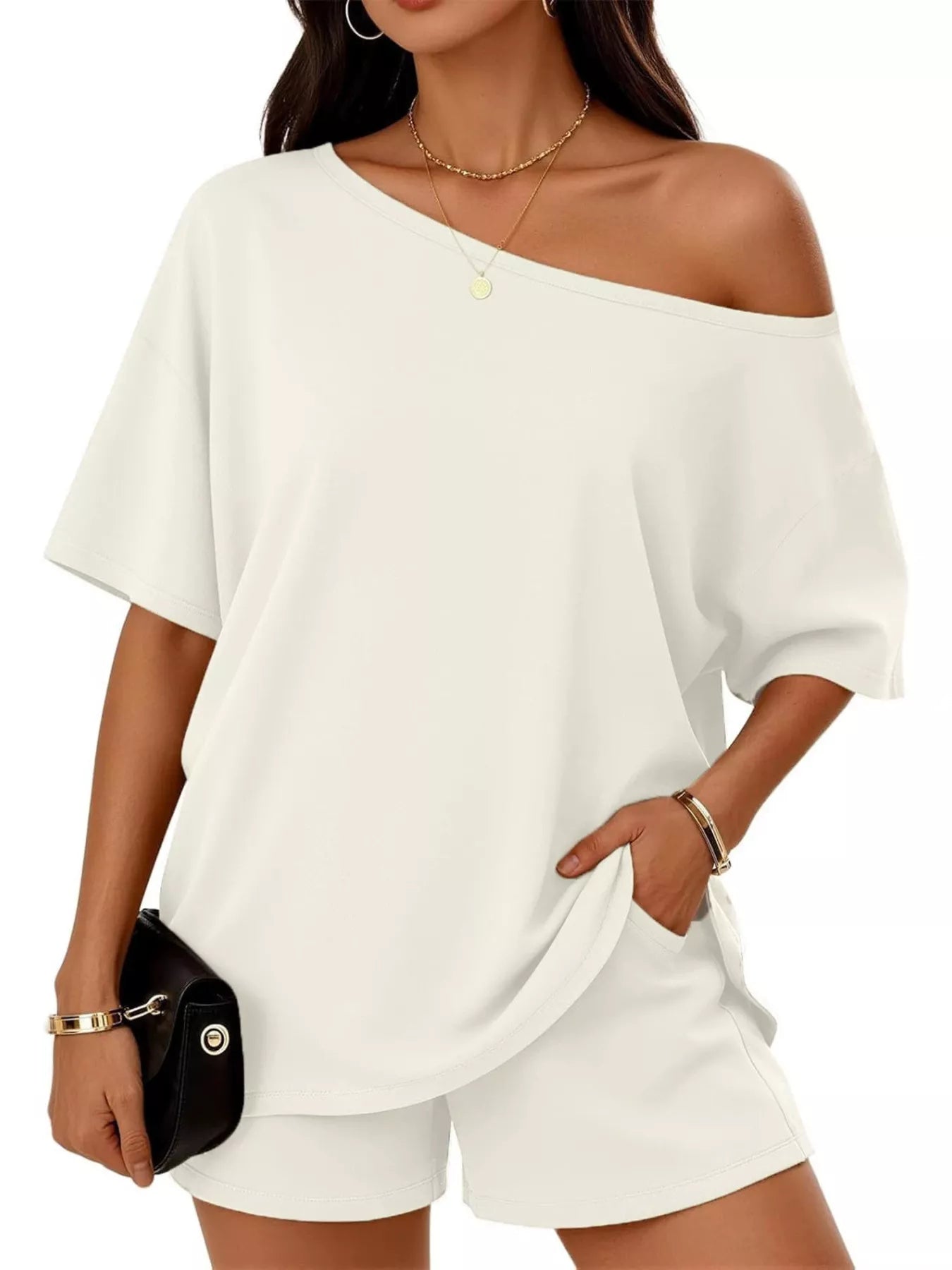 Women's Shorts Set One Shoulder Plus Size