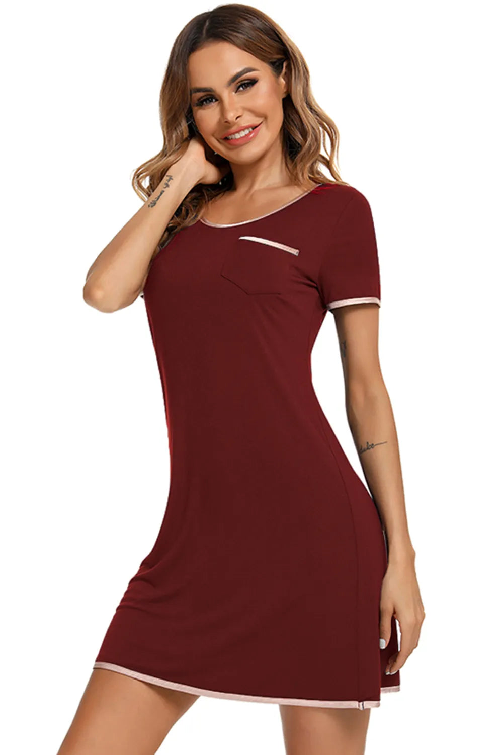 Women's Lounge Dress – Contrast Trim Pocketed