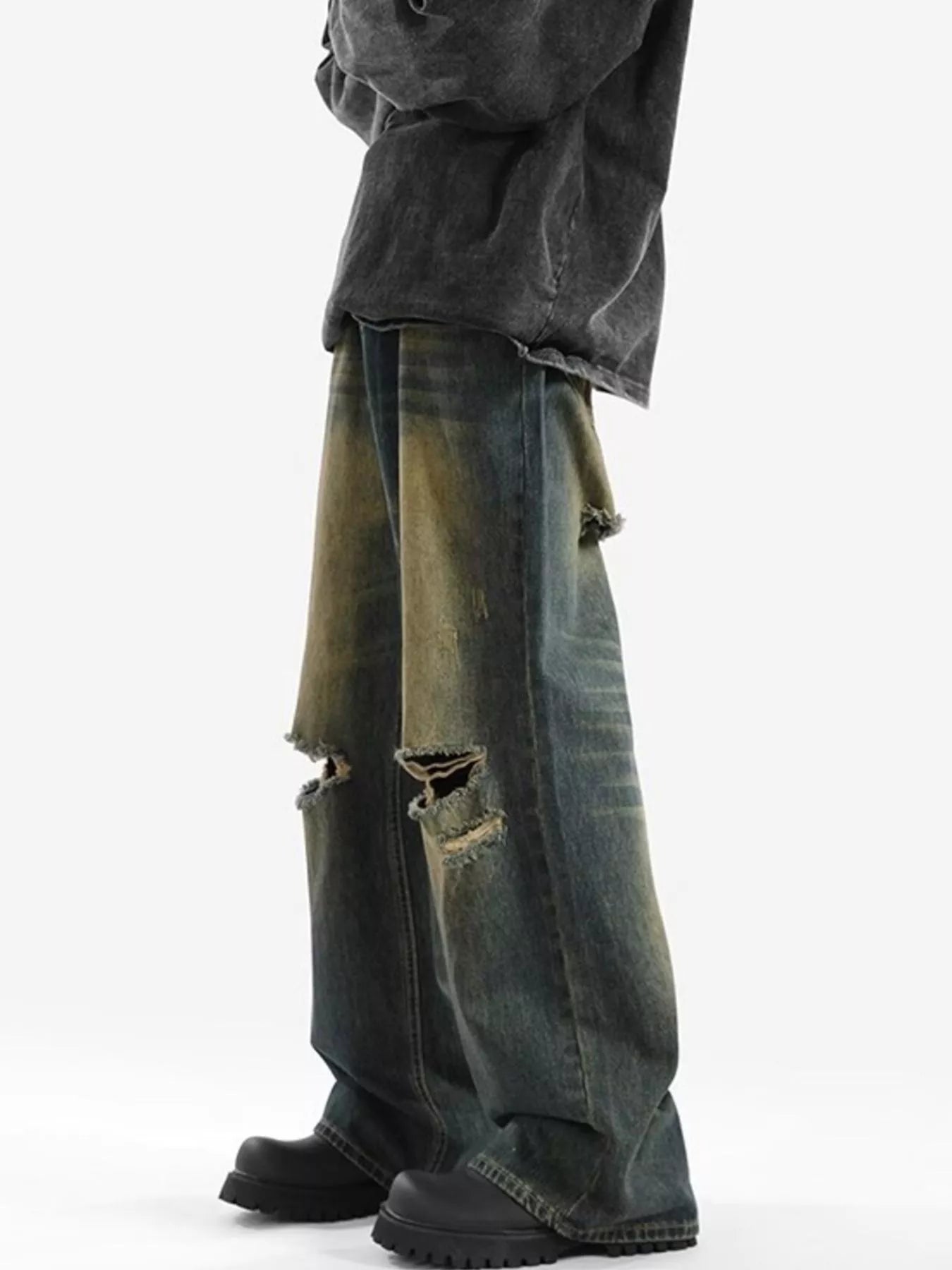 Men's Wide Leg Jeans – Distressed Blue