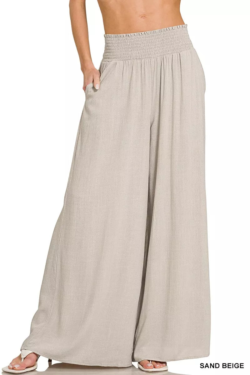 Women's Wide Leg Lounge Pants – Smocked Waistband