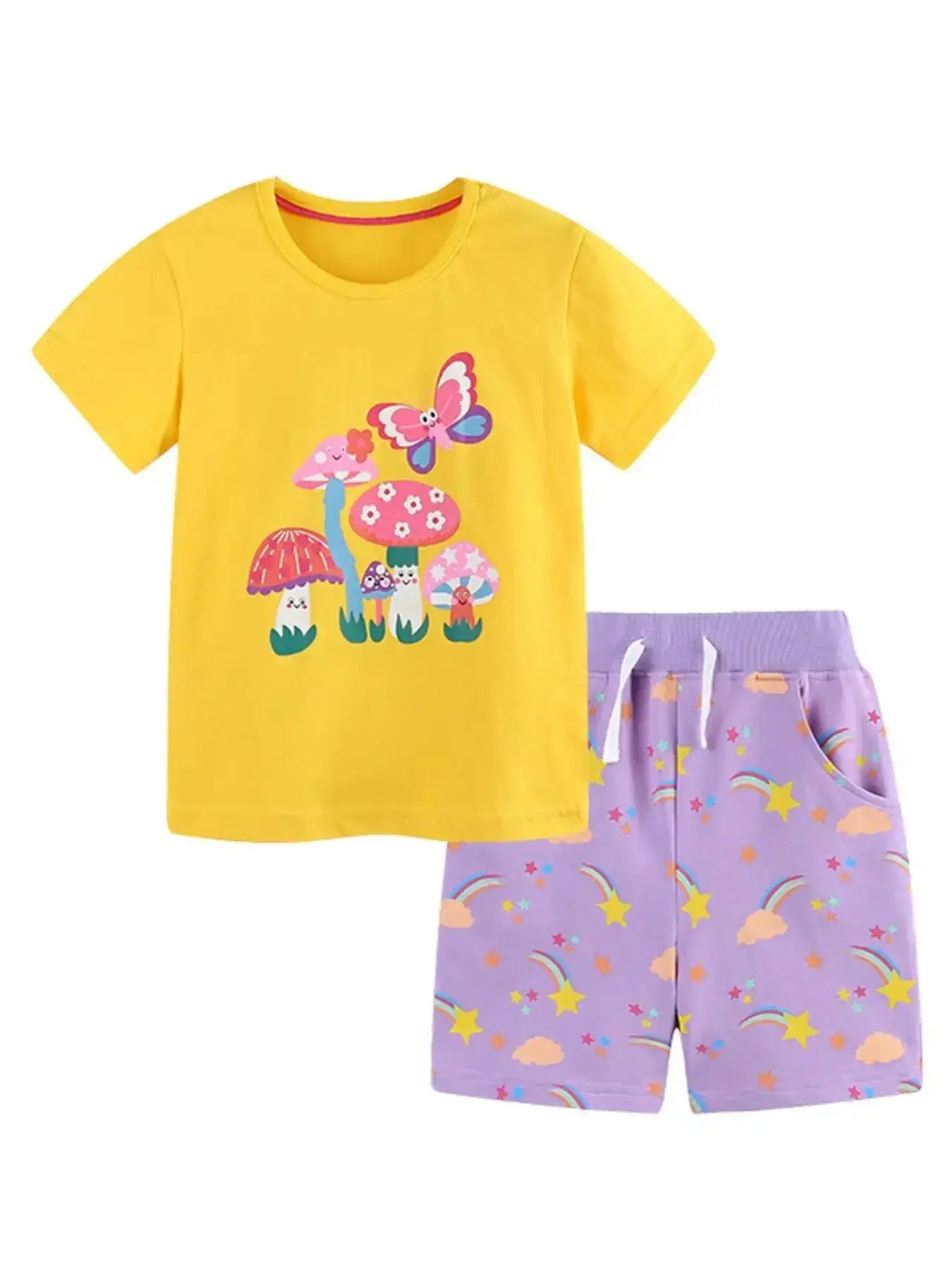 Mushroom and Butterfly Print Children's Tee and Shorts Set by Parfymia