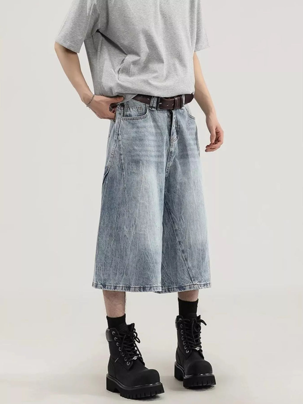 Men's Plus Size Wide Leg Capris Jeans