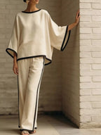 Women's Pants Set – Contrast Trim Top