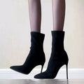 Suede Stiletto Boots with Pointed Toe by Parfymia
