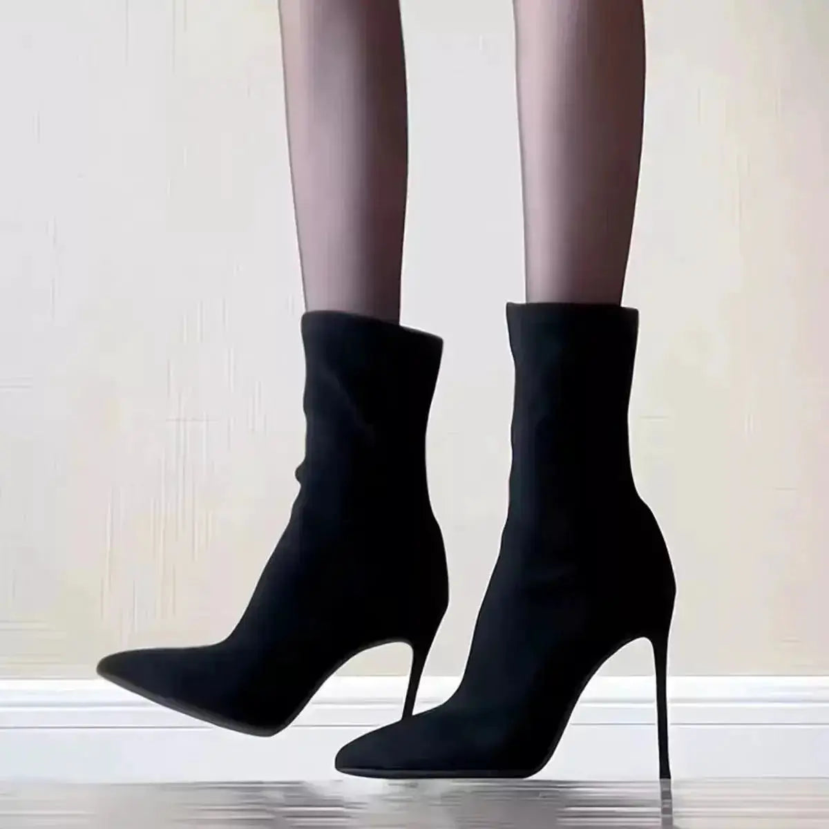Suede Stiletto Boots with Pointed Toe by Parfymia