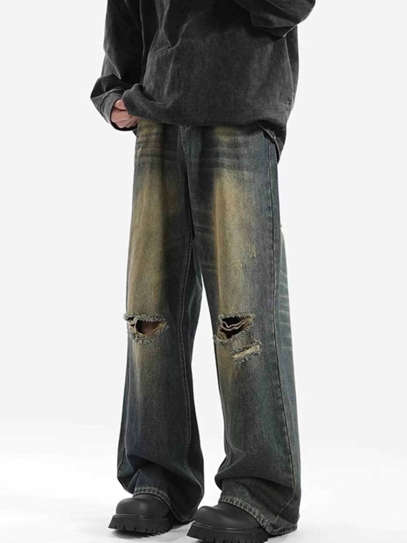 Men's Wide Leg Jeans – Distressed Blue
