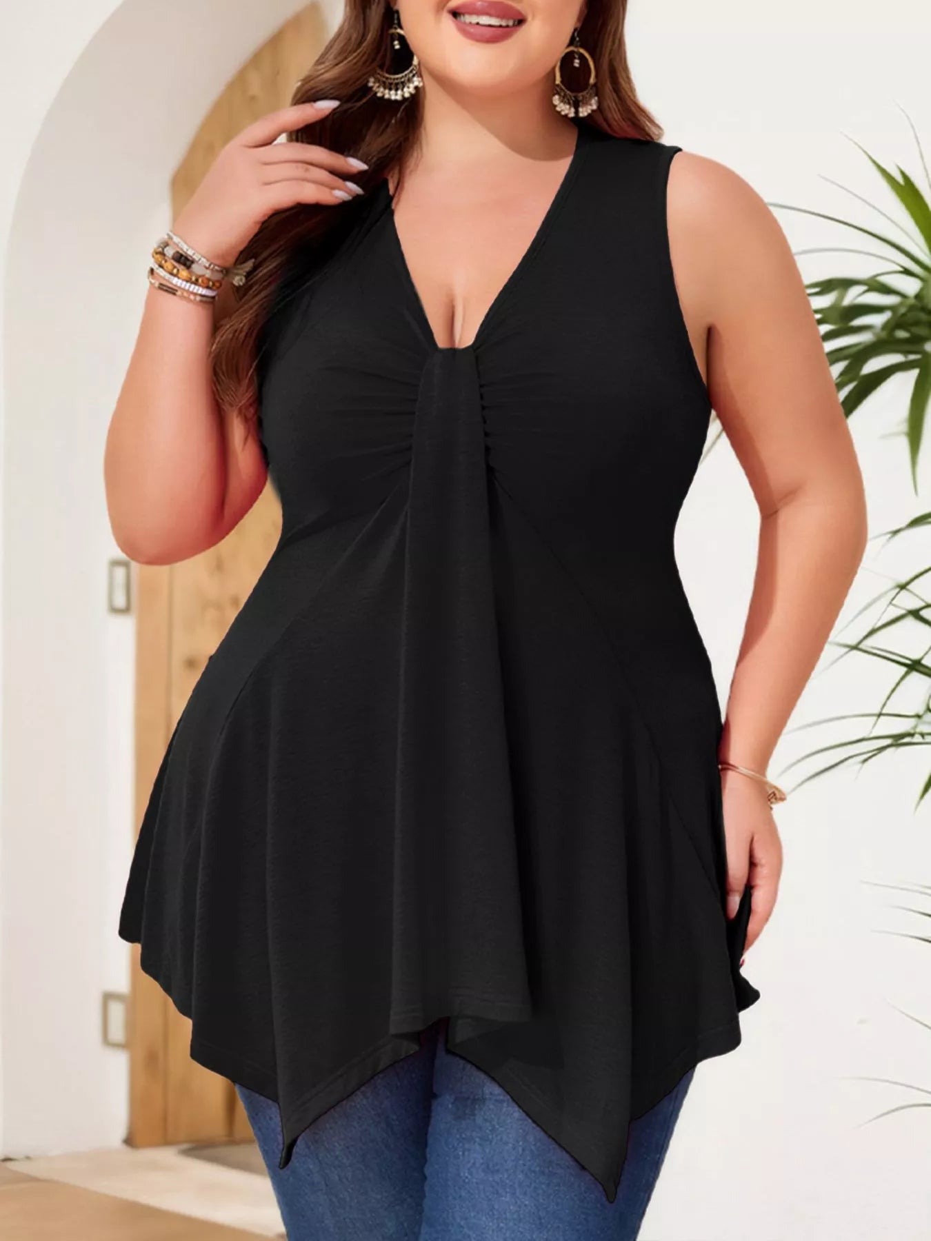 Women's Plus Size V-Neck Ruched Tank