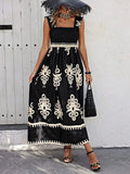 Smocked Printed Wide Strap Maxi Dress Trendsi
