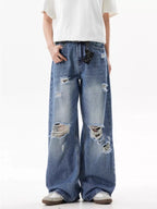 Men's Full Size Ripped Wide Leg Jeans Plus Size