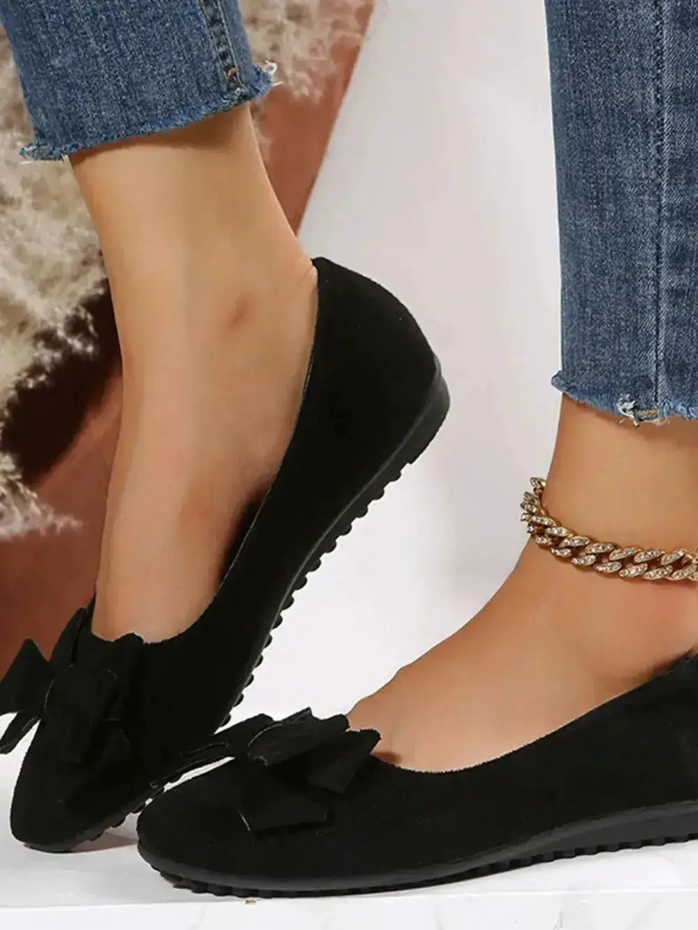 Bow Accent Flat Slip-Ons in Solid Color by Parfymia