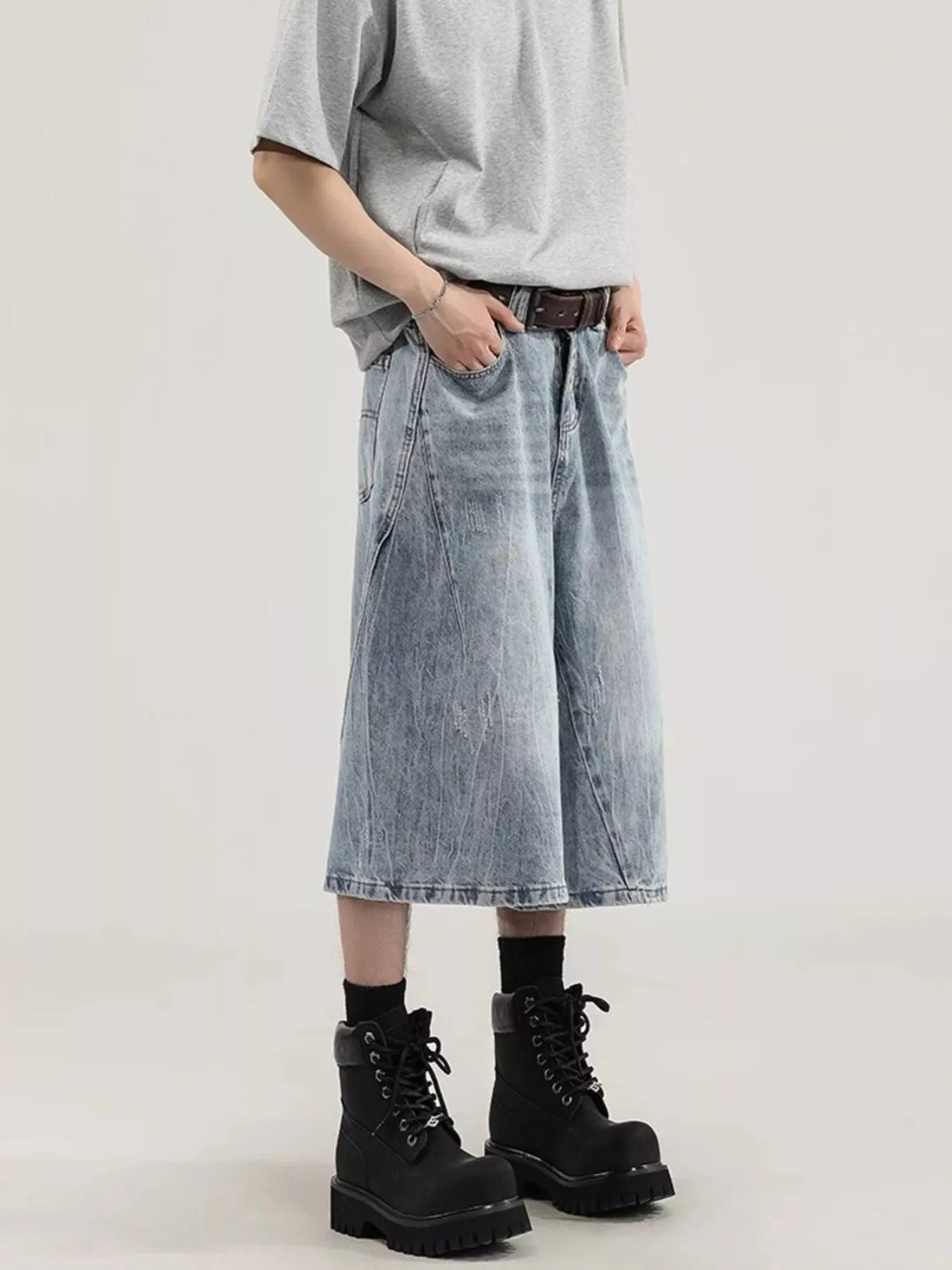 Men's Plus Size Wide Leg Capris Jeans