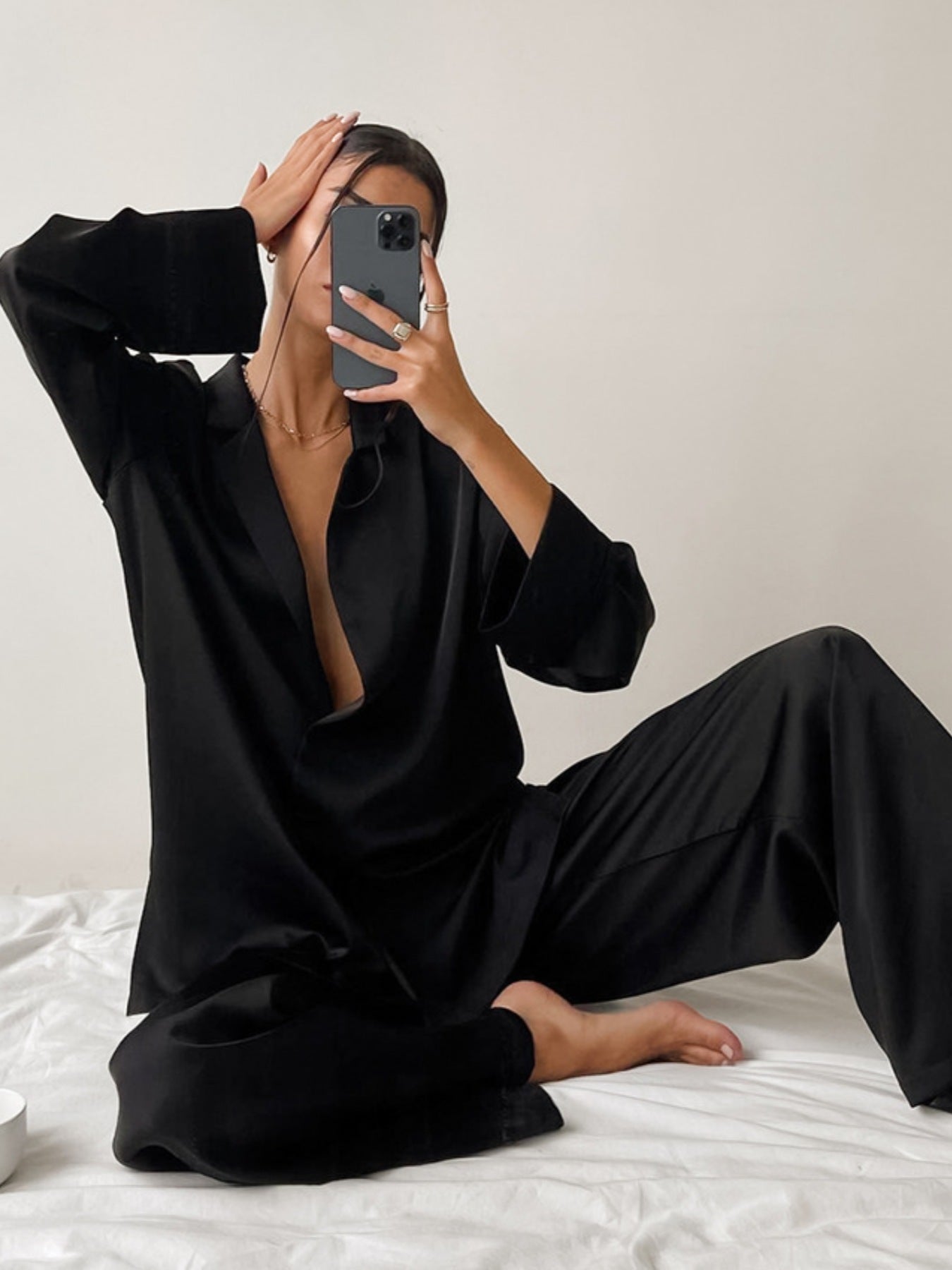 Women's Lounge Set Black Long Sleeve
