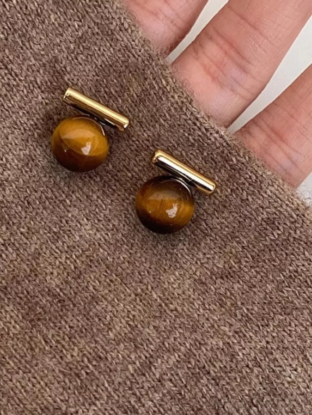 Women's Tiger Eye Stone Stud Earrings