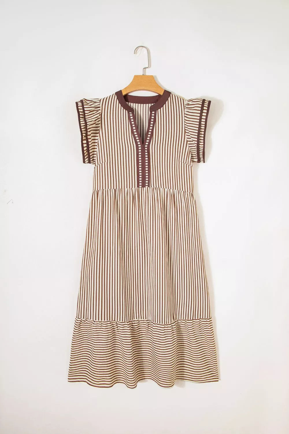 Women's Midi Dress – Striped Flutter Sleeve