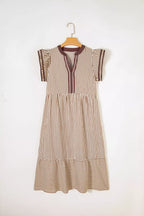Women's Midi Dress – Striped Flutter Sleeve