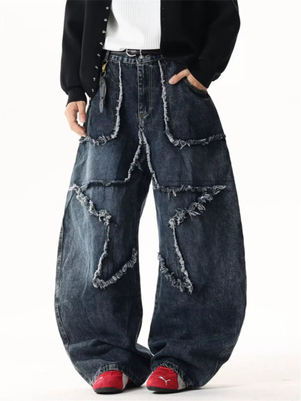 Men's Pants Star Patchwork Wide Leg Jeans