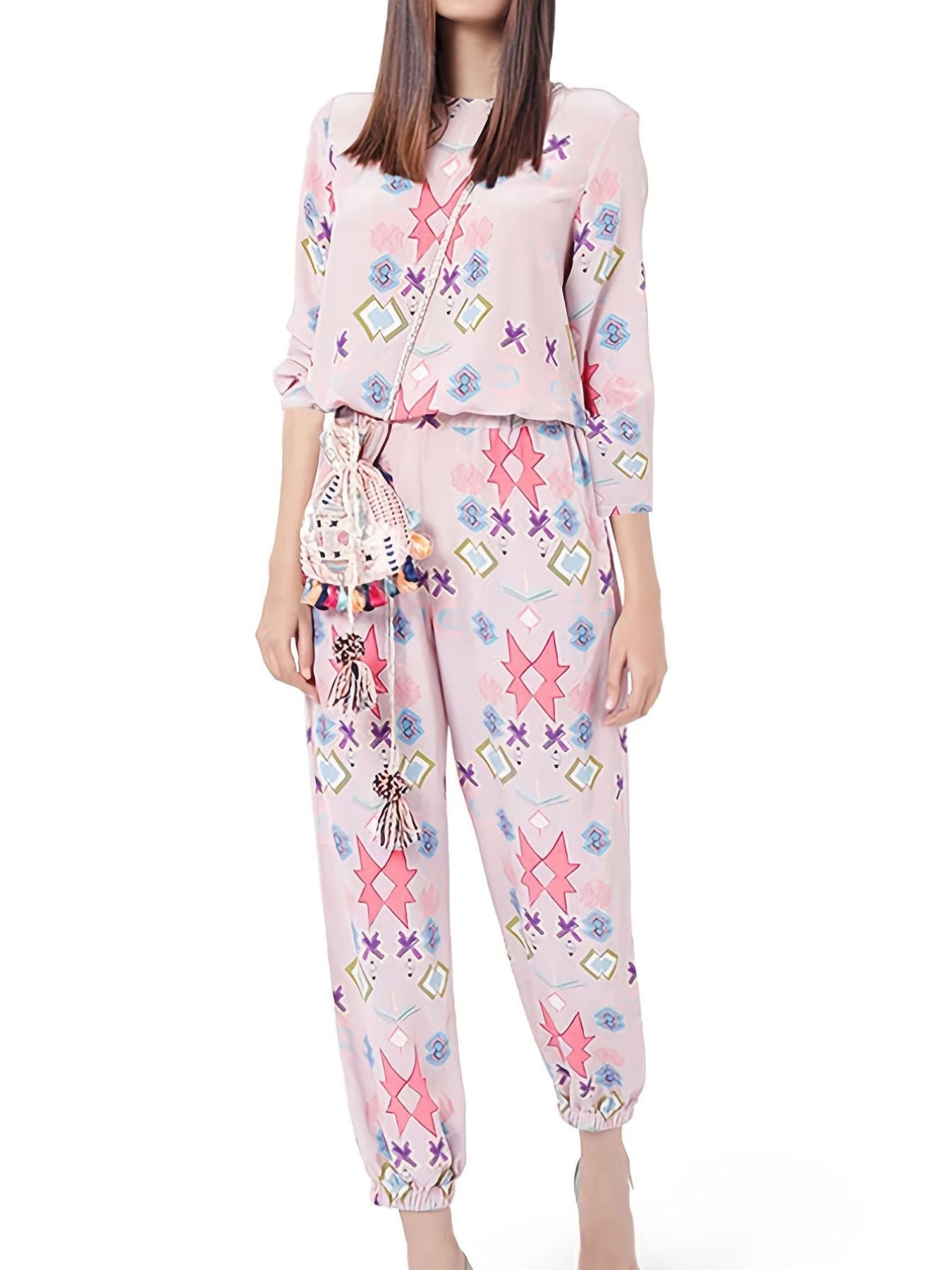 Women's Loungewear Printed Round Neck Set