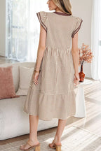 Women's Midi Dress – Striped Flutter Sleeve
