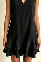 Women's Mini Dress – Ruffle Hem V-Neck