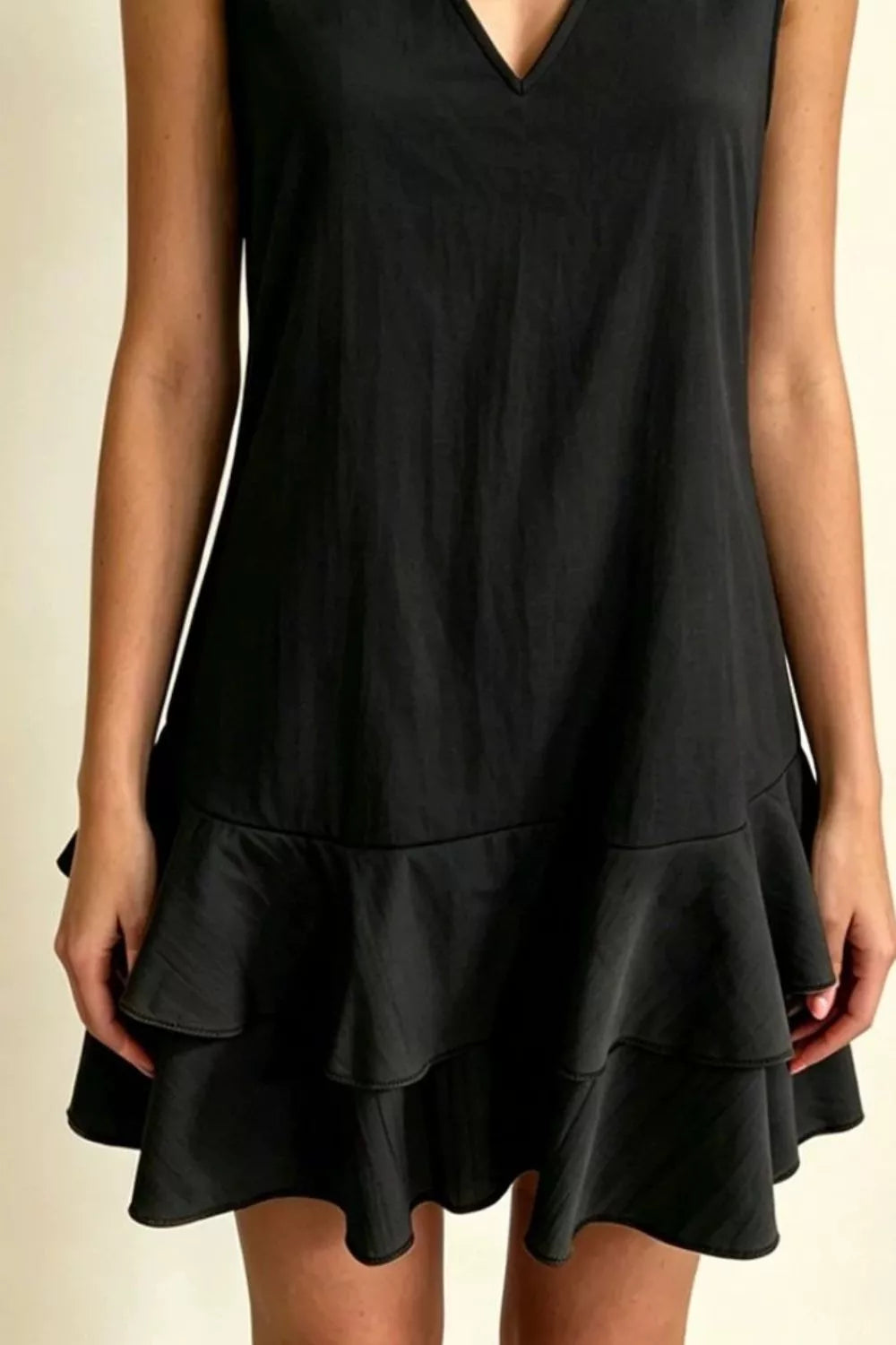 Women's Mini Dress – Ruffle Hem V-Neck