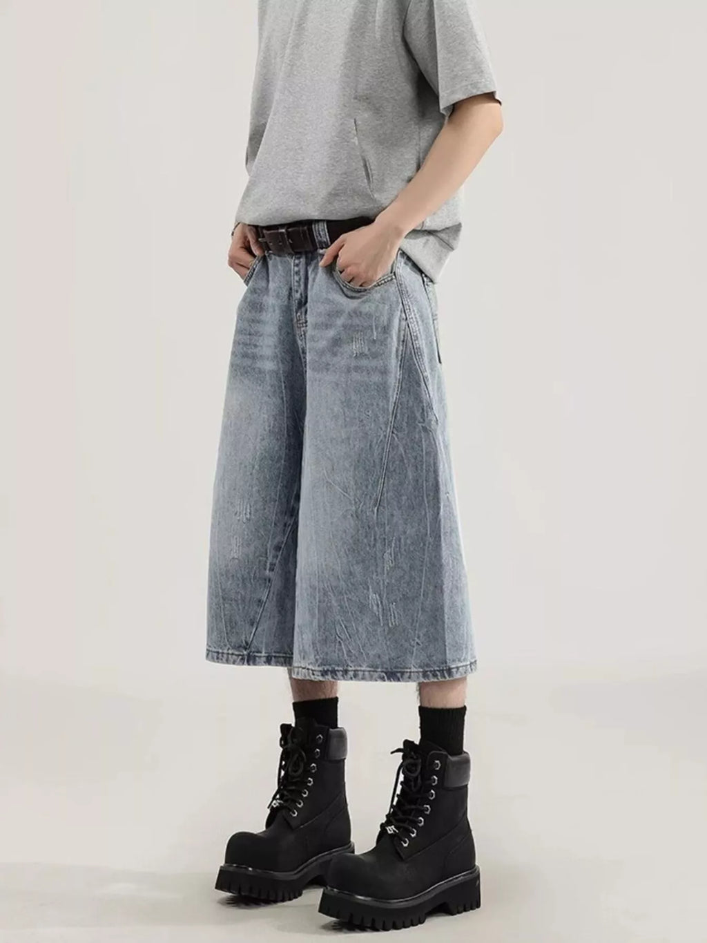Men's Plus Size Wide Leg Capris Jeans