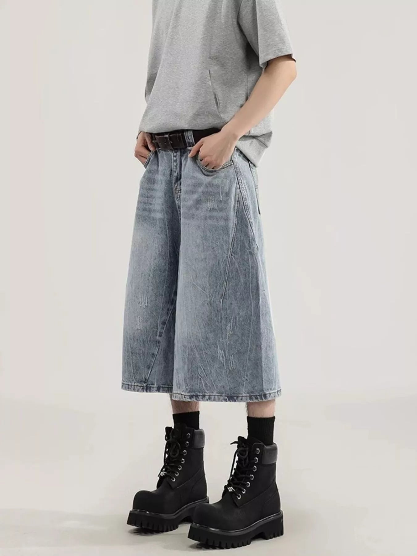 Men's Plus Size Wide Leg Capris Jeans