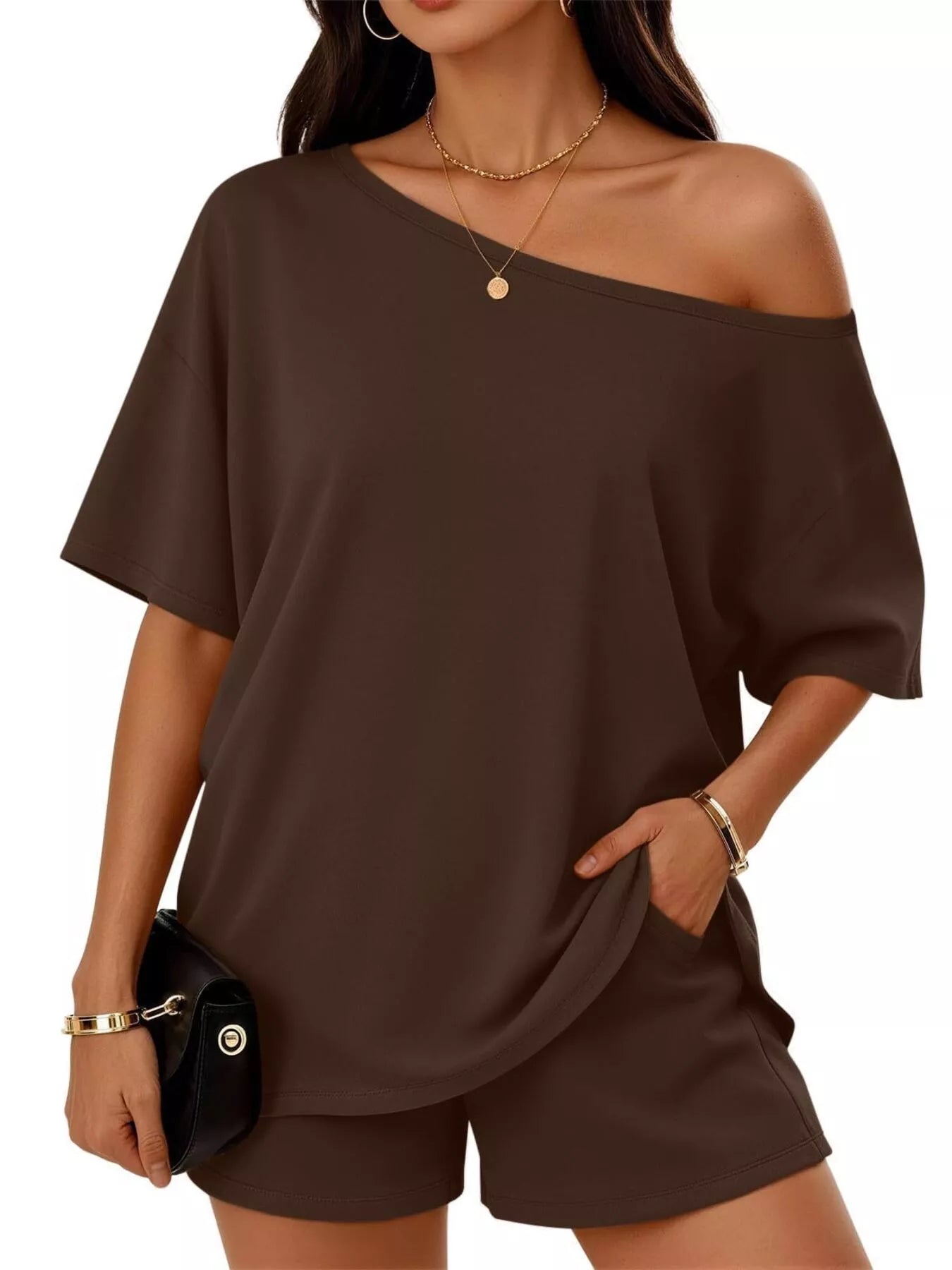 Women's Shorts Set One Shoulder Plus Size