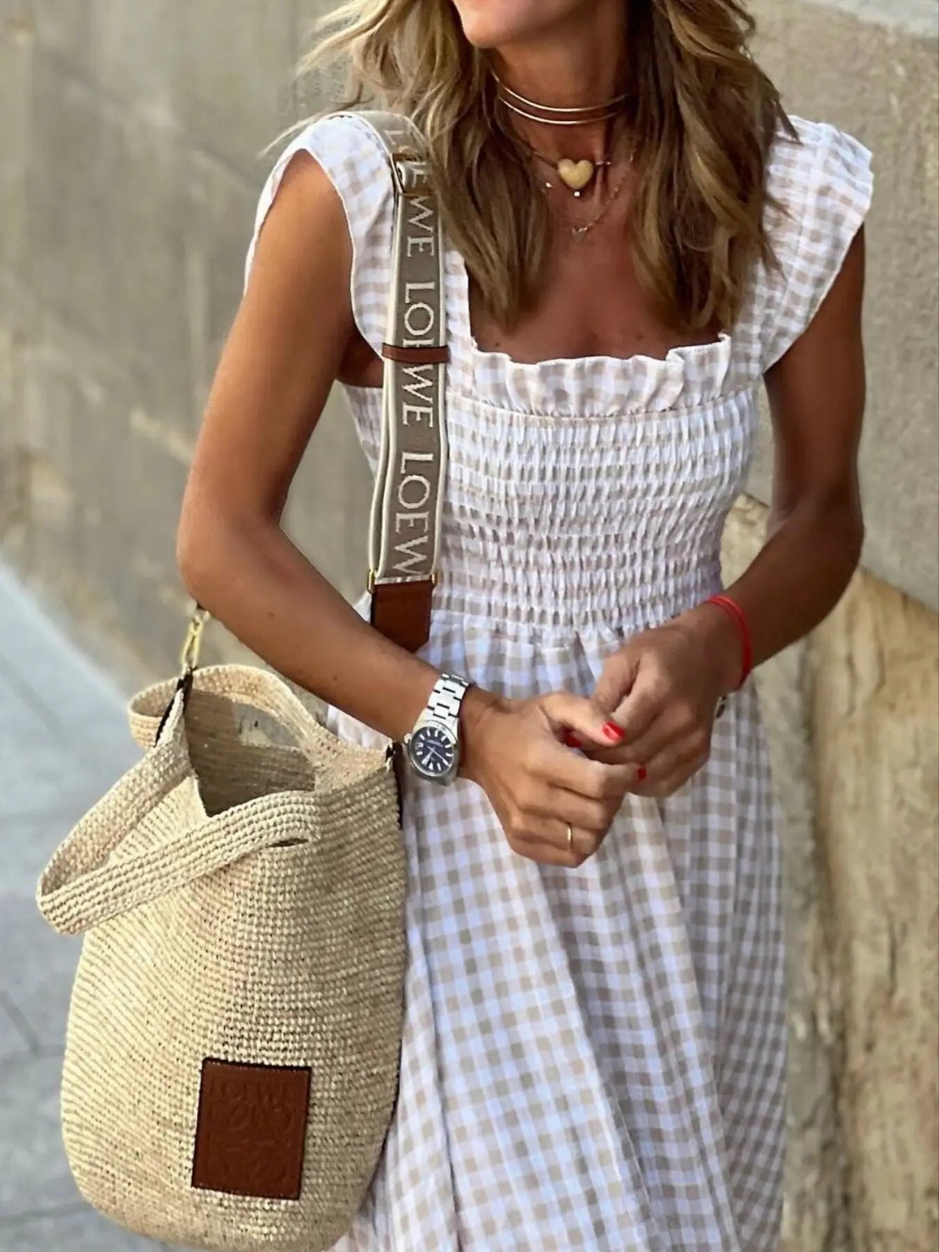 Plaid Ruffle Sleeve Maxi Dress Trendsi