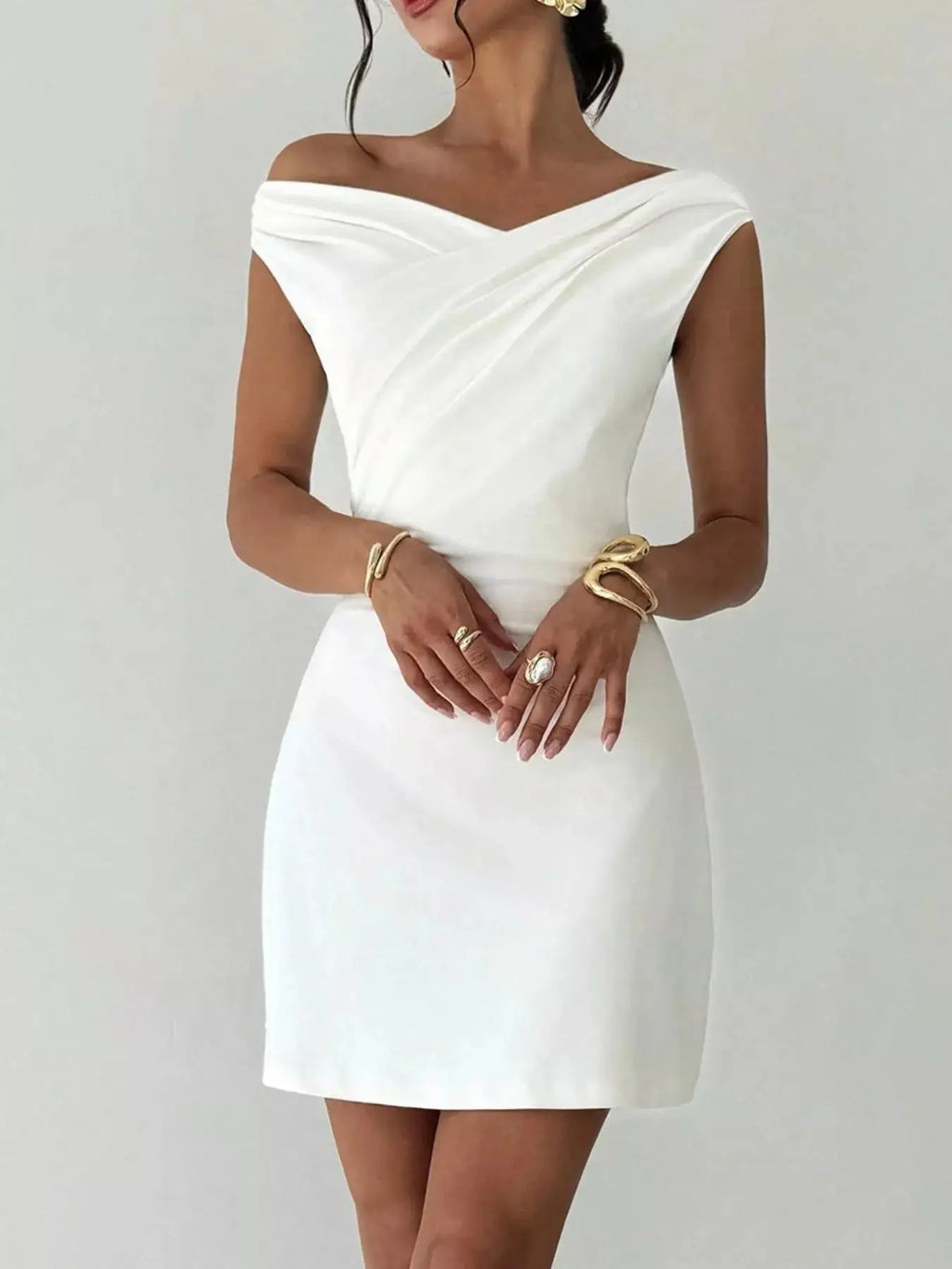 Elegant Off-Shoulder Draped Mini Dress Trendsi