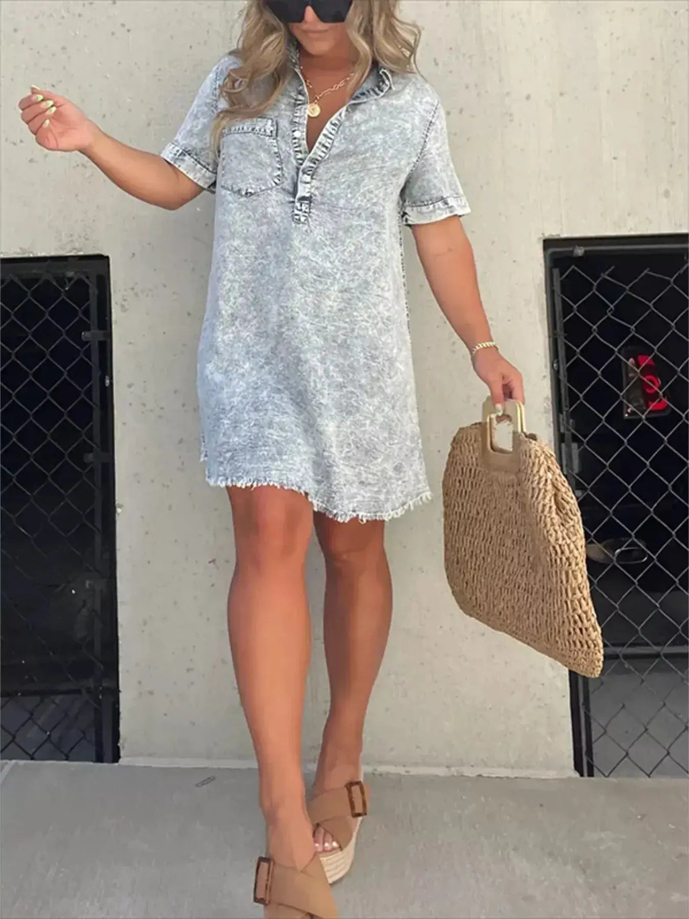 Full Size Raw Hem Short Sleeve Dress Plus Size Trendsi