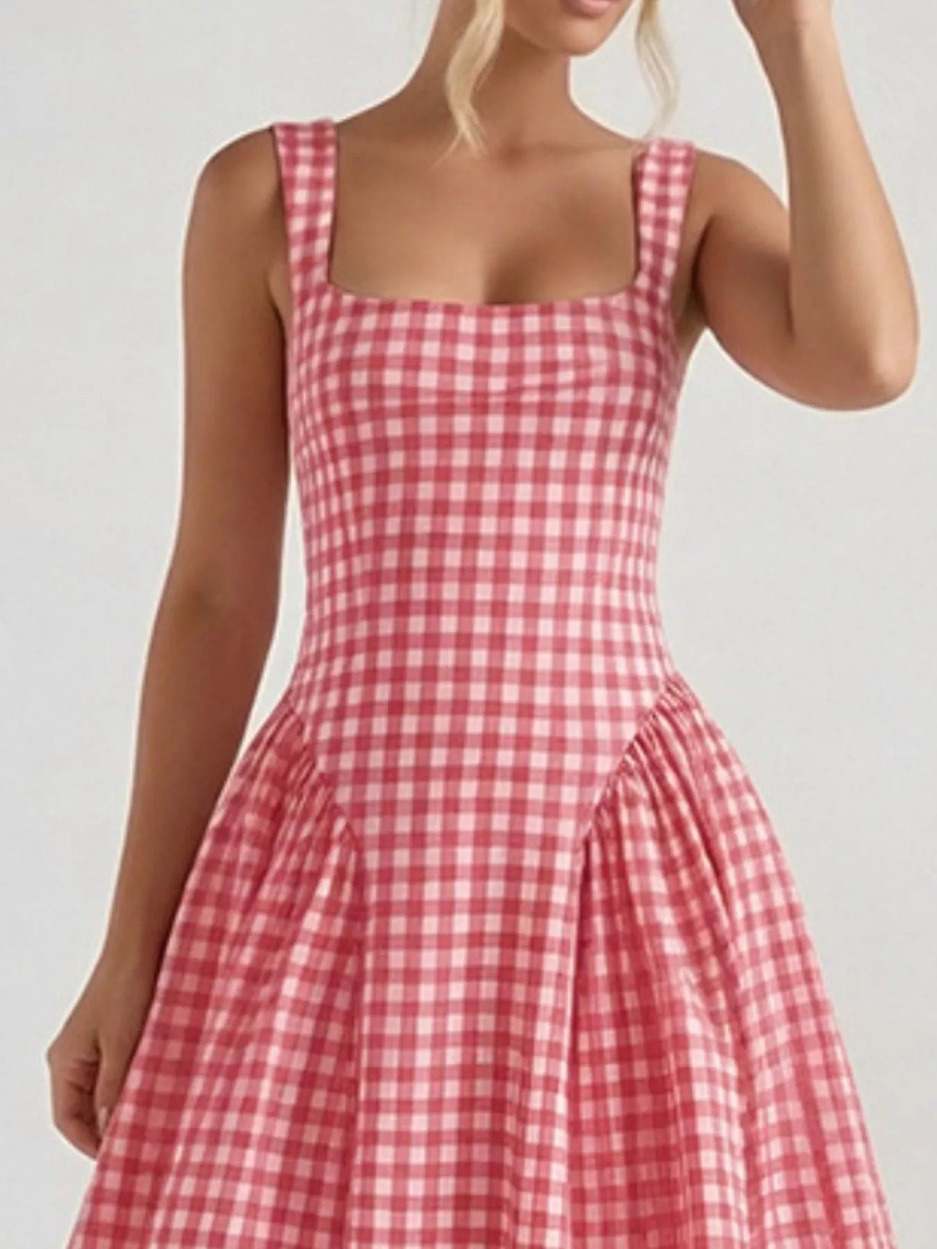 Women's Plaid Midi Dress – Square Neckline Plus Size