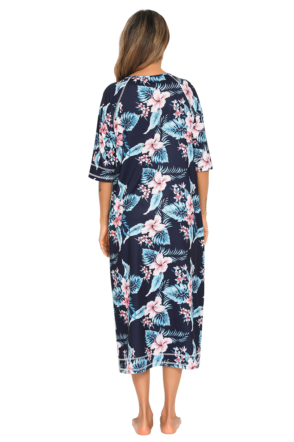 Women's Printed Slit Night Dress with Pockets