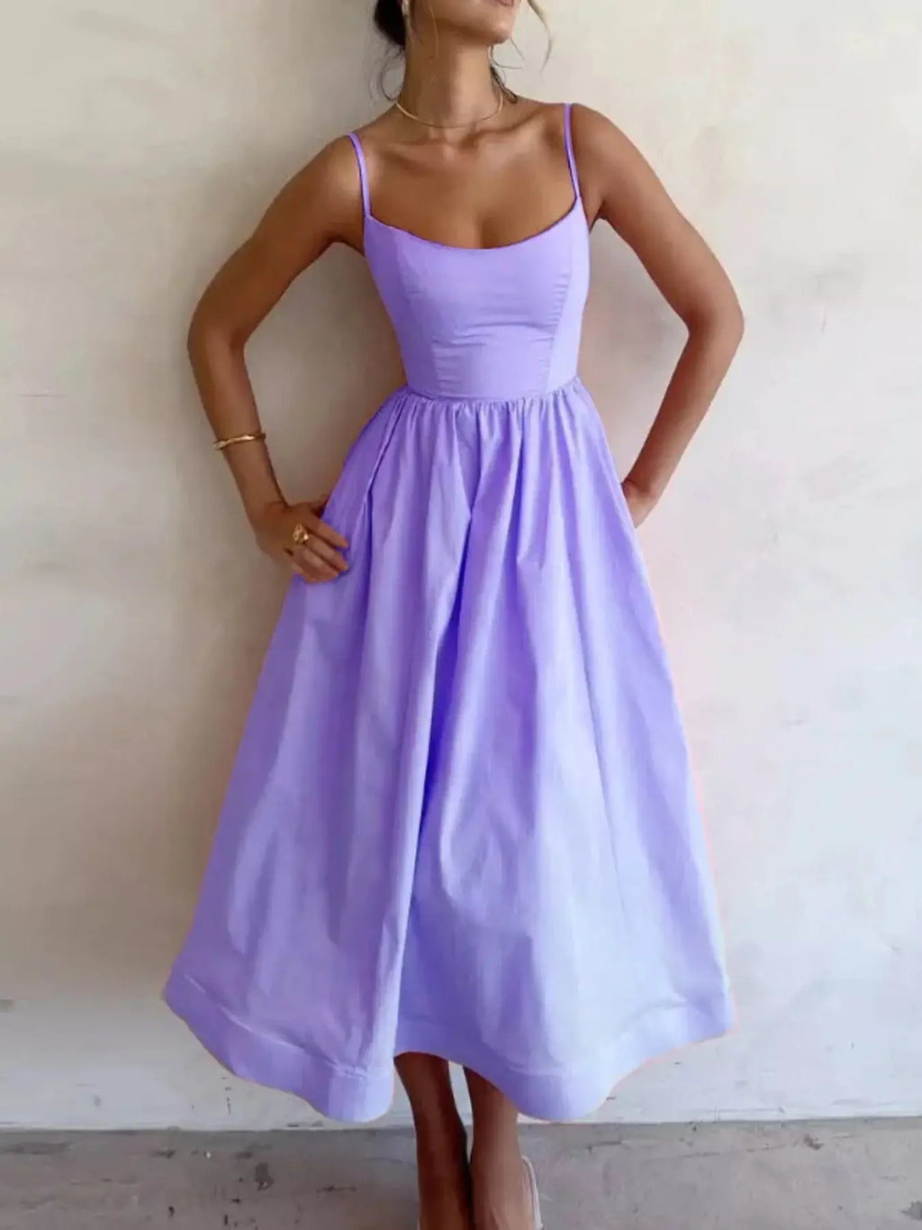 Adjustable Strap Scoop Neck Midi Dress Trendsi